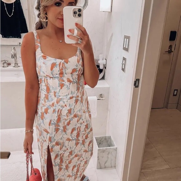 Abercrombie & Fitch Pink and Cream Printed Halter Midi Dress with Slit Size S - Picture 13 of 14